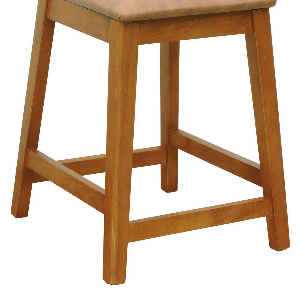 Banqueta Média River Madeira Maciça - Amêndoa Assento Estofado Corano Marrom Mescla - 3