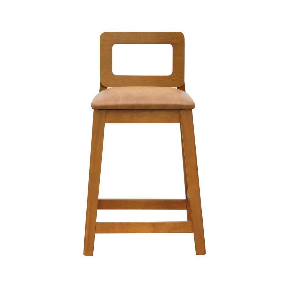 Banqueta Média River Madeira Maciça - Amêndoa Assento Estofado Corano Marrom Mescla - 4