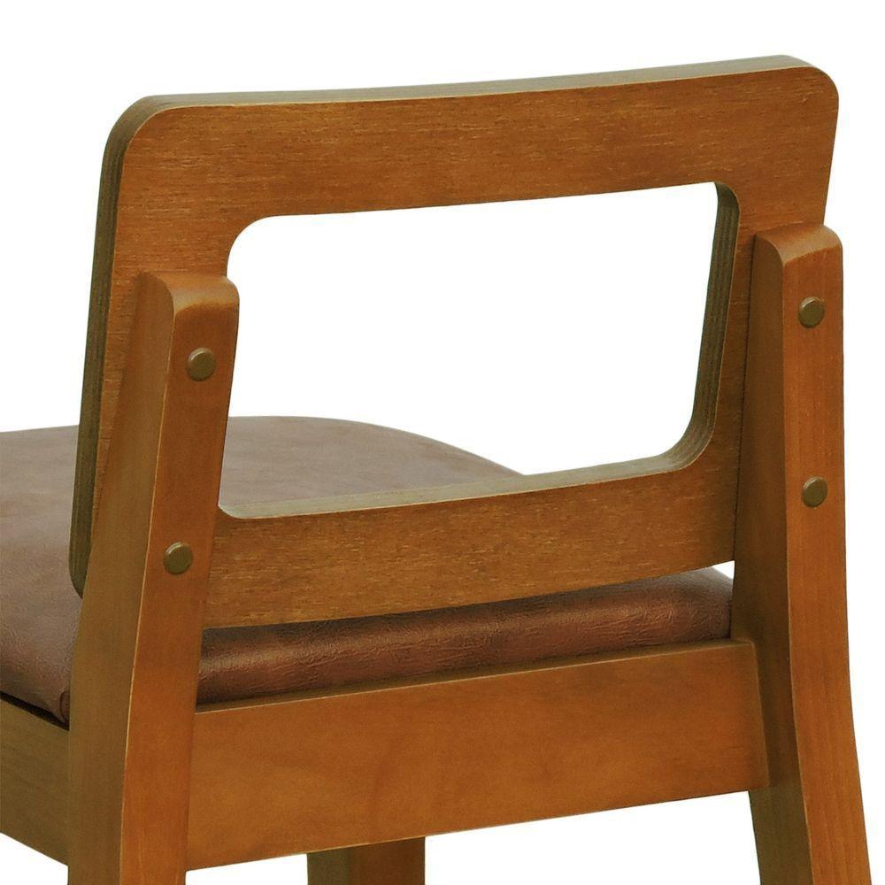 Banqueta Média River Madeira Maciça - Amêndoa Assento Estofado Corano Marrom Mescla - 5