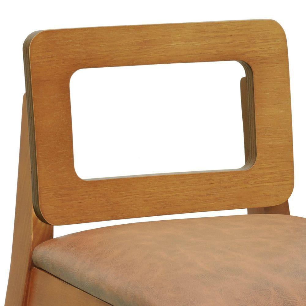 Banqueta Média River Madeira Maciça - Amêndoa Assento Estofado Corano Marrom Mescla - 8