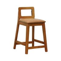 Banqueta Média River Madeira Maciça - Amêndoa Assento Estofado Corano Marrom Mescla - 1