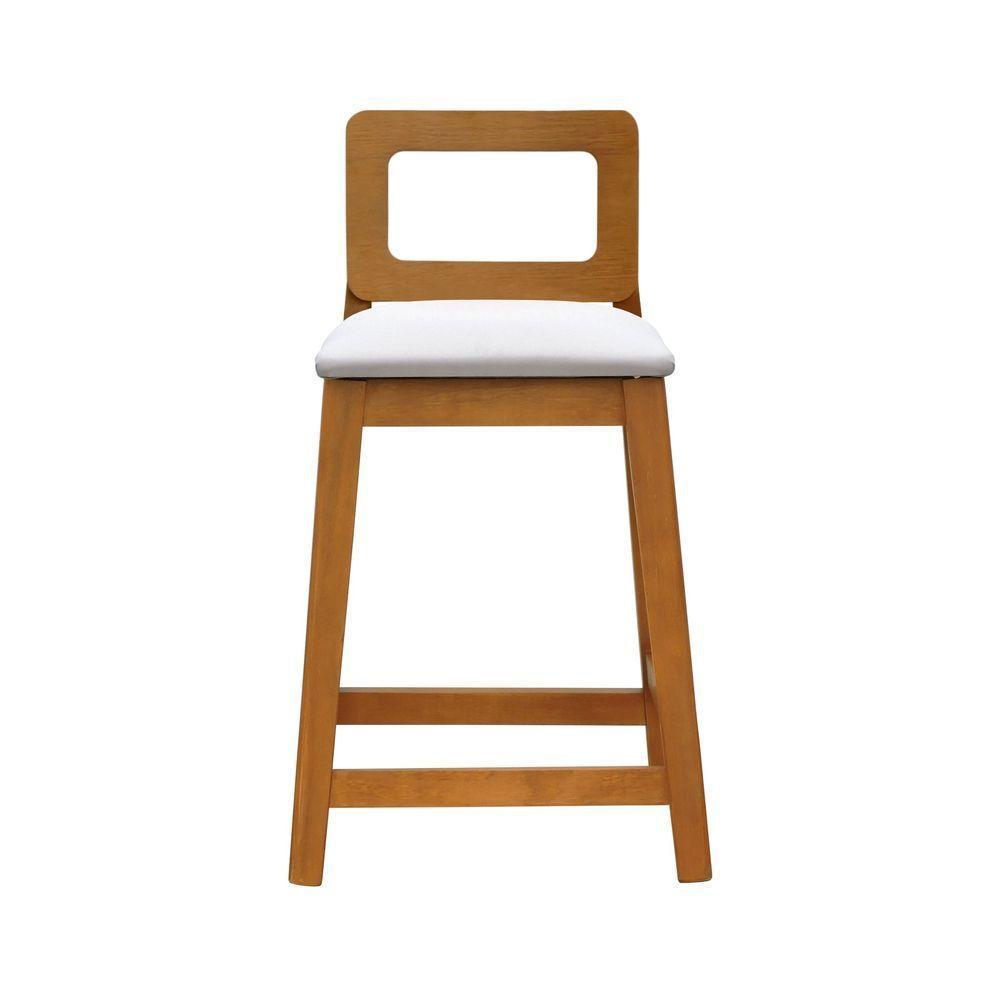 Banqueta Média River Madeira Maciça - Amêndoa Assento Estofado Linho Bege - 2