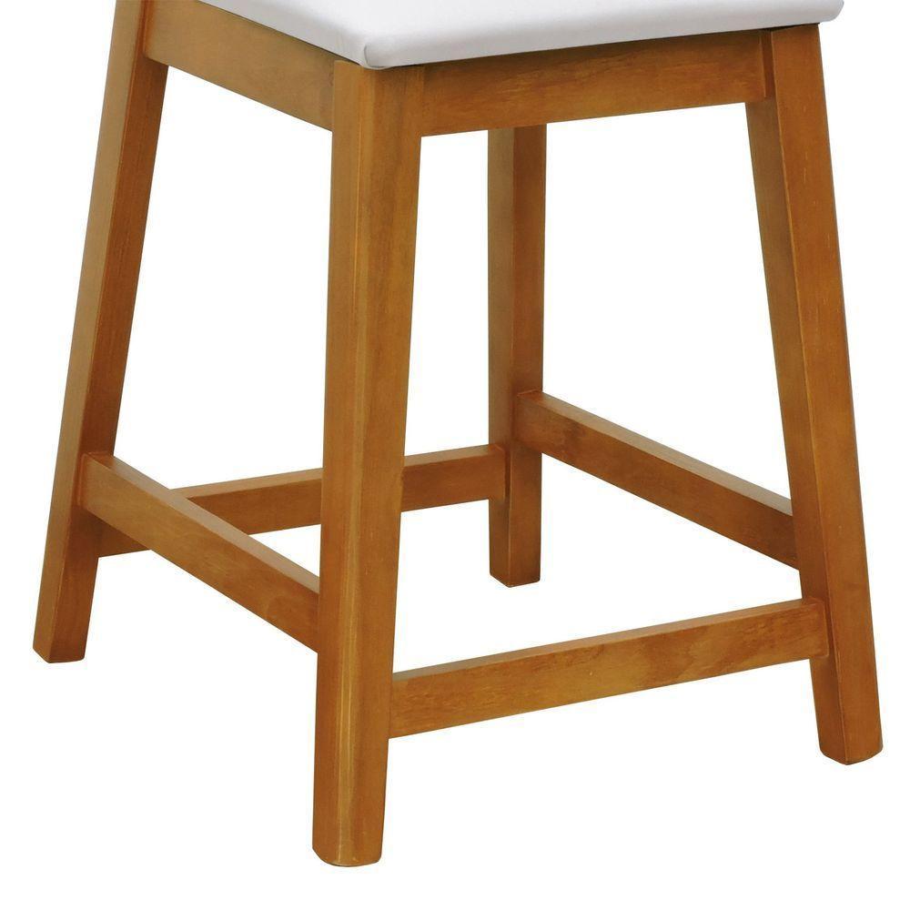 Banqueta Média River Madeira Maciça - Amêndoa Assento Estofado Linho Bege - 4