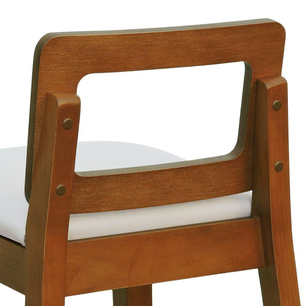 Banqueta Média River Madeira Maciça - Amêndoa Assento Estofado Linho Bege - 6