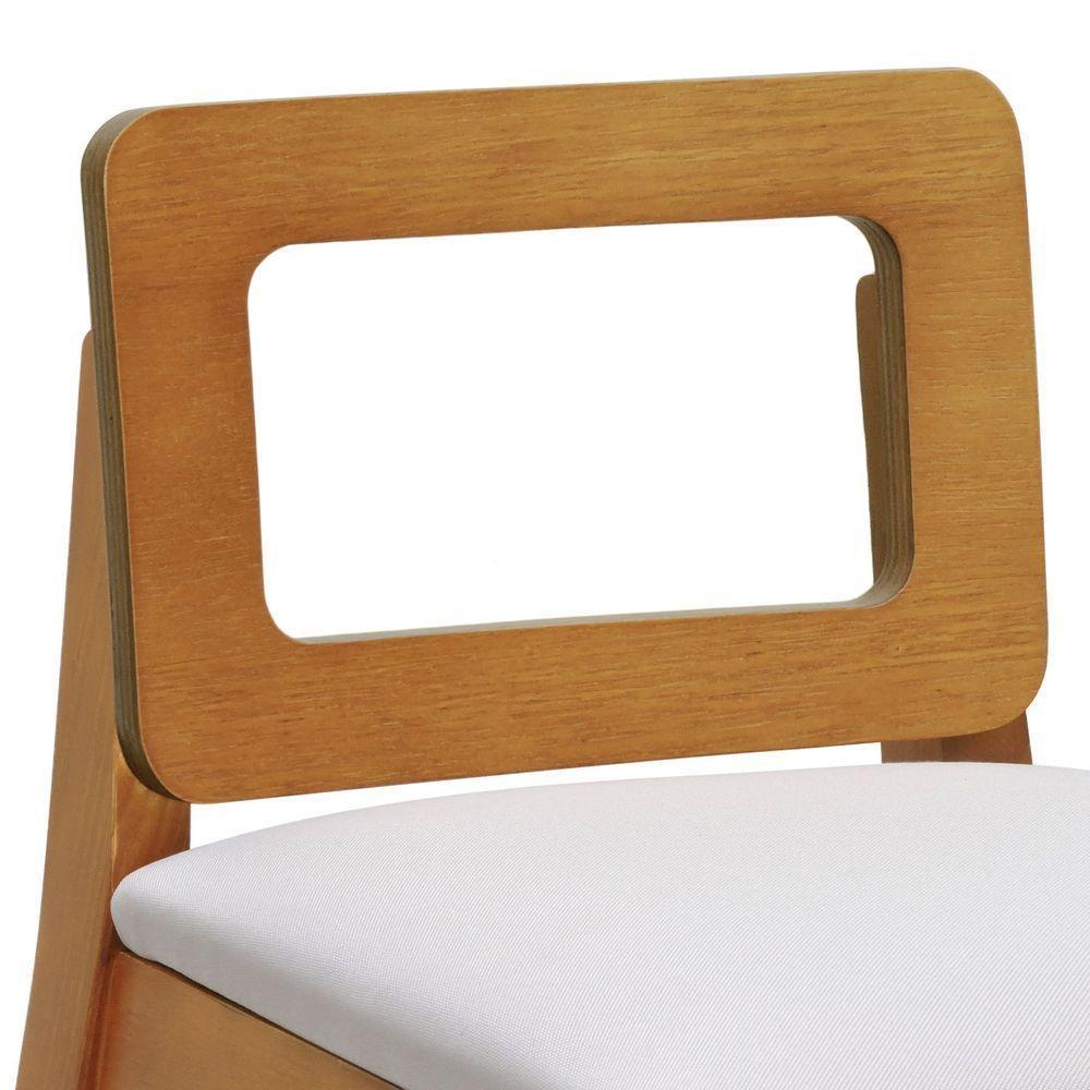 Banqueta Média River Madeira Maciça - Amêndoa Assento Estofado Linho Bege - 7