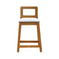 Banqueta Média River Madeira Maciça - Amêndoa Assento Estofado Linho Bege - 2