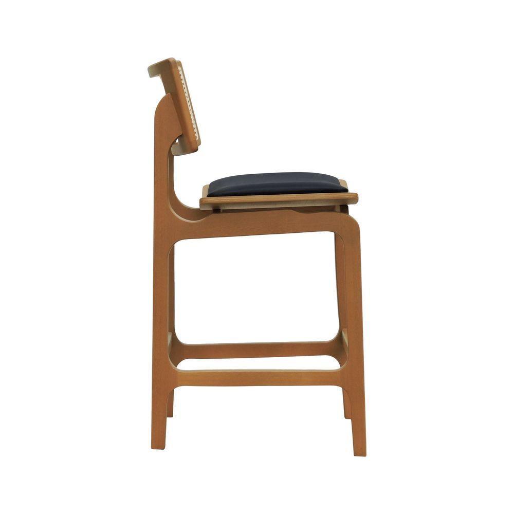 Banqueta Alta Bistrô Apollo Encosto Telinha Natural E Assento Anatômico - Natural Estofado Corano Preto - 5