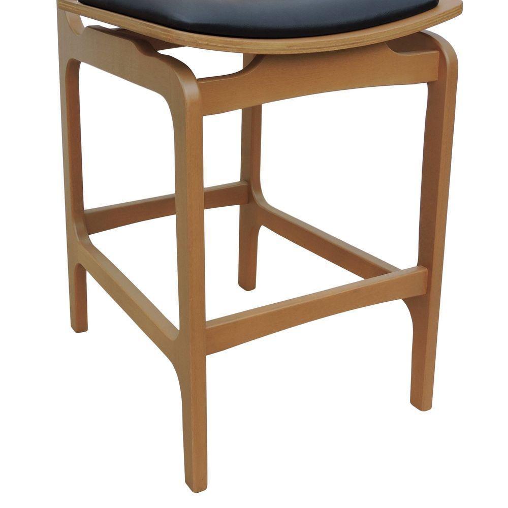 Banqueta Alta Bistrô Apollo Encosto Telinha Natural E Assento Anatômico - Natural Estofado Corano Preto - 6
