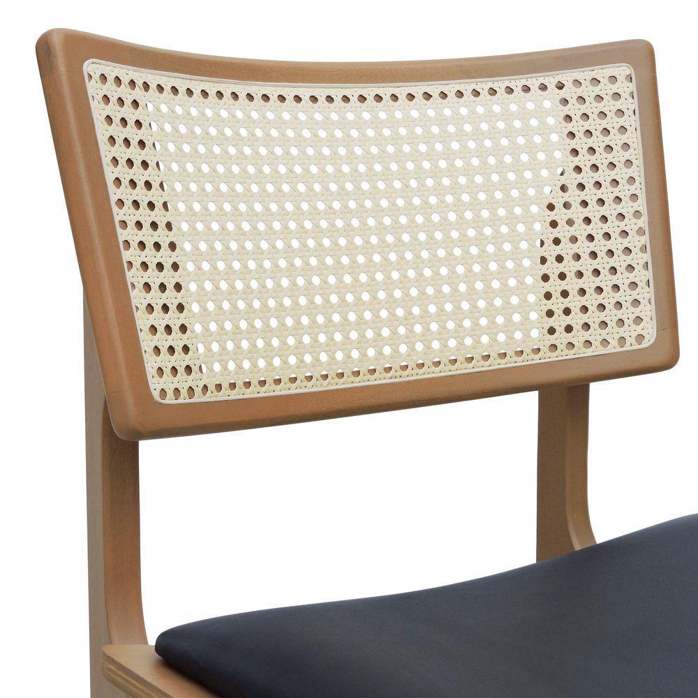 Banqueta Alta Bistrô Apollo Encosto Telinha Natural E Assento Anatômico - Natural Estofado Corano Preto - 7