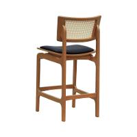 Banqueta Alta Bistrô Apollo Encosto Telinha Natural E Assento Anatômico - Natural Estofado Corano Preto - 8