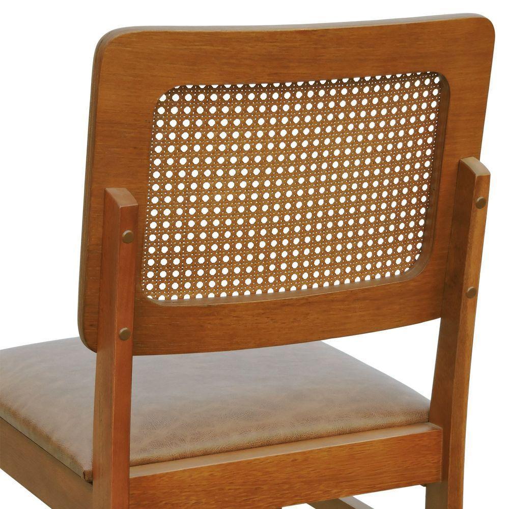 Kit 2 Cadeiras Madeira Maciça Lyon Encosto Telinha Amêndoa - Amêndoa Assento Estofado Corano Marrom Mescla - 3