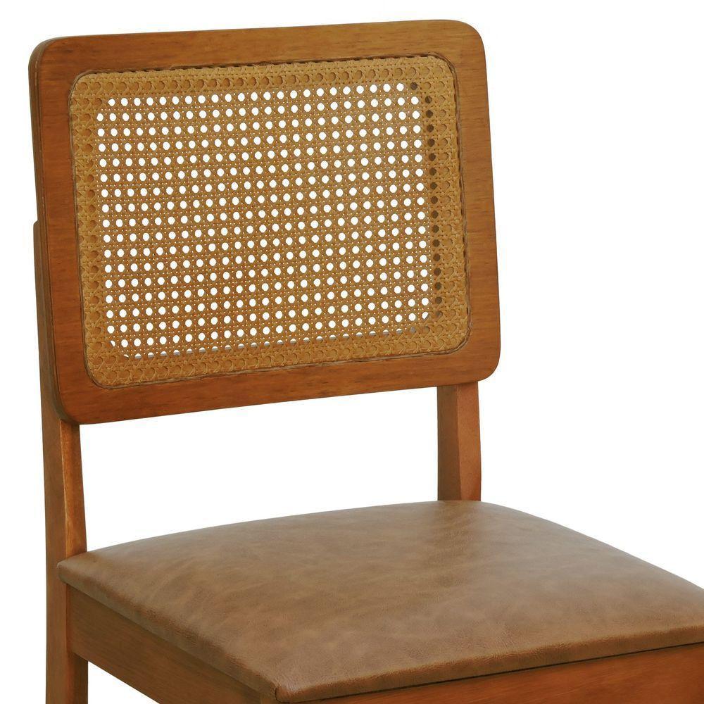 Kit 2 Cadeiras Madeira Maciça Lyon Encosto Telinha Amêndoa - Amêndoa Assento Estofado Corano Marrom Mescla - 8