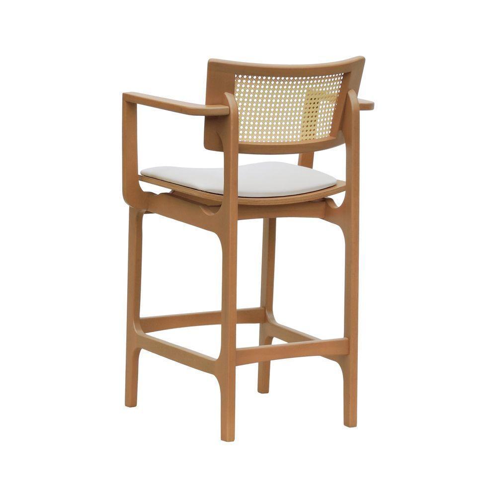 Banqueta Alta Bistrô Apollo Com Braços Encosto Telinha Natural E Assento Anatômico - Natural Estofado Corano Bege - 5