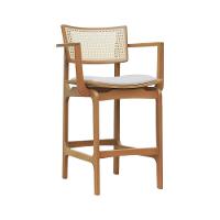 Banqueta Alta Bistrô Apollo Com Braços Encosto Telinha Natural E Assento Anatômico - Natural Estofado Corano Bege - 1