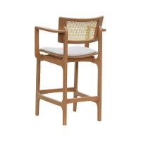 Banqueta Alta Bistrô Apollo Com Braços Encosto Telinha Natural E Assento Anatômico - Natural Estofado Corano Bege - 5