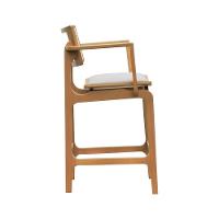 Banqueta Alta Bistrô Apollo Com Braços Encosto Telinha Natural E Assento Anatômico - Natural Estofado Corano Bege - 8