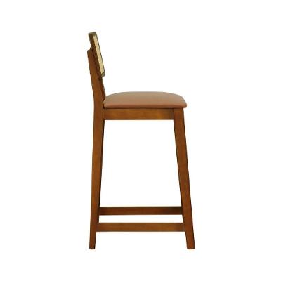 Banqueta Gabi Madeira Maciça Encosto Telinha C- 68cm Altura - Amêndoa Assento Estofado Corano Caramelo