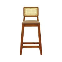 Banqueta Gabi Madeira Maciça Encosto Telinha C- 68cm Altura - Amêndoa Assento Estofado Corano Caramelo