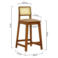 Banqueta Gabi Madeira Maciça Encosto Telinha C- 68cm Altura - Amêndoa Assento Estofado Corano Caramelo - 5