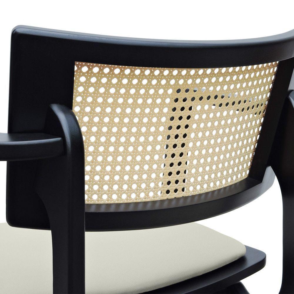 Banqueta Alta Bistrô Apollo Com Braços Encosto Telinha Natural E Assento Anatômico - Preto Estofado Linho Bege - 3