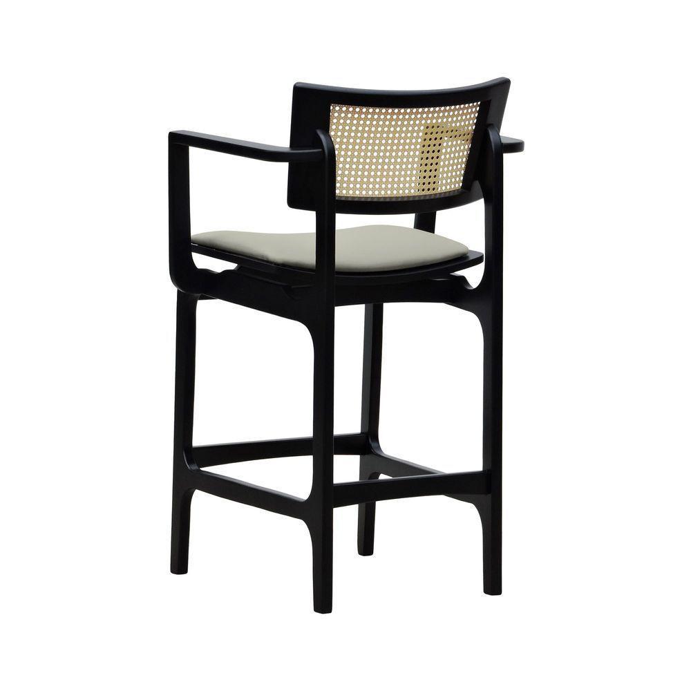 Banqueta Alta Bistrô Apollo Com Braços Encosto Telinha Natural E Assento Anatômico - Preto Estofado Linho Bege - 6