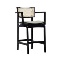 Banqueta Alta Bistrô Apollo Com Braços Encosto Telinha Natural E Assento Anatômico - Preto Estofado Linho Bege - 1