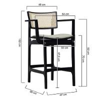 Banqueta Alta Bistrô Apollo Com Braços Encosto Telinha Natural E Assento Anatômico - Preto Estofado Linho Bege - 2