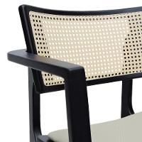 Banqueta Alta Bistrô Apollo Com Braços Encosto Telinha Natural E Assento Anatômico - Preto Estofado Linho Bege - 5