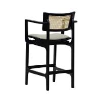 Banqueta Alta Bistrô Apollo Com Braços Encosto Telinha Natural E Assento Anatômico - Preto Estofado Linho Bege - 6