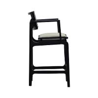 Banqueta Alta Bistrô Apollo Com Braços Encosto Telinha Natural E Assento Anatômico - Preto Estofado Linho Bege - 9