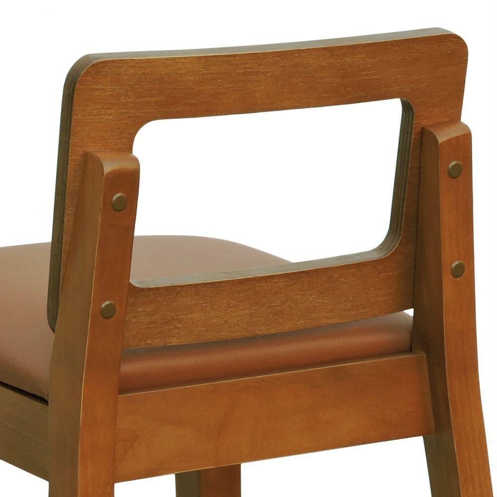 Banqueta Média River Madeira Maciça - Amêndoa Assento Estofado Corano Caramelo - 3