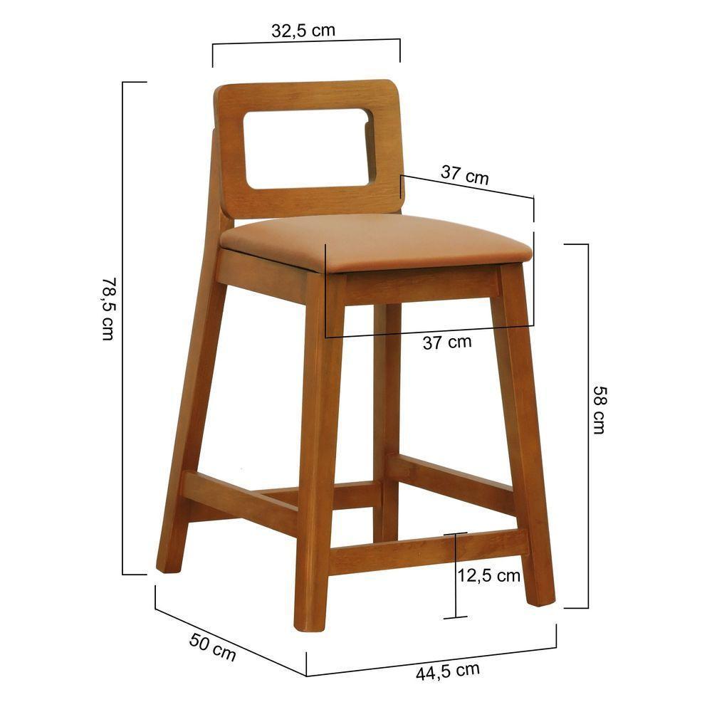 Banqueta Média River Madeira Maciça - Amêndoa Assento Estofado Corano Caramelo - 6