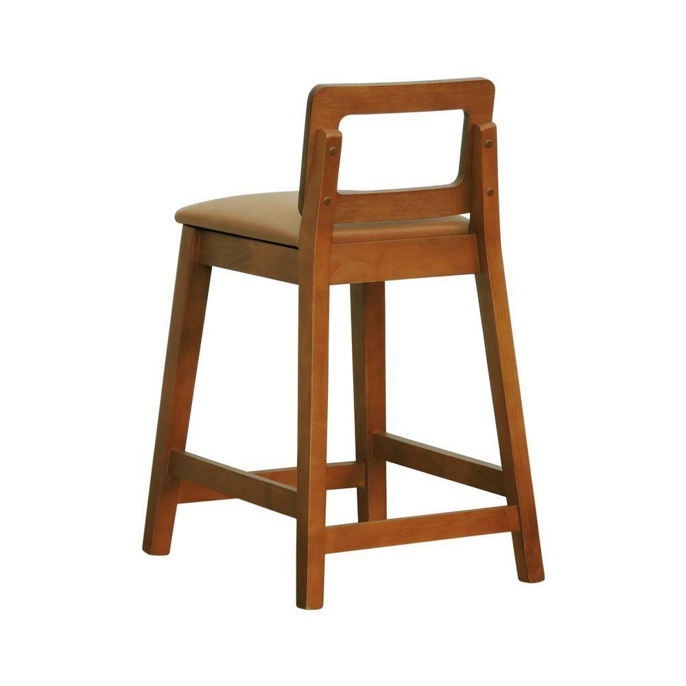 Banqueta Média River Madeira Maciça - Amêndoa Assento Estofado Corano Caramelo - 7