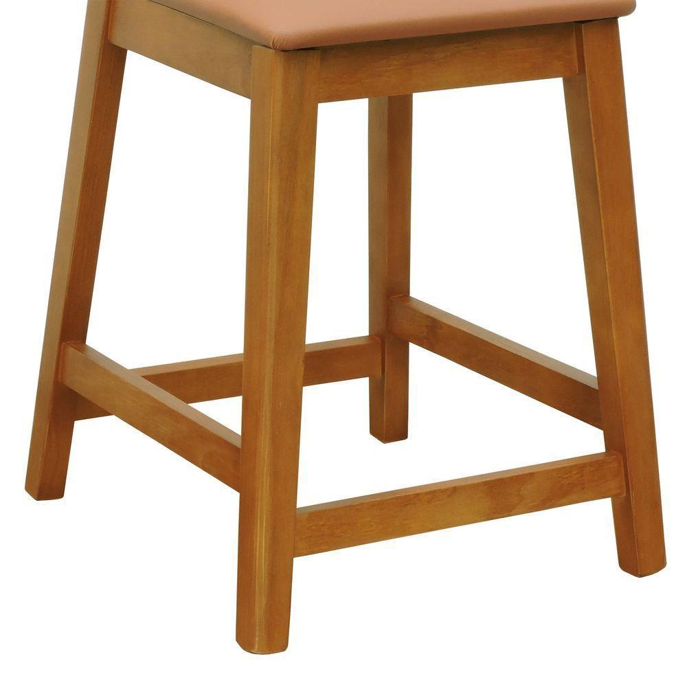 Banqueta Média River Madeira Maciça - Amêndoa Assento Estofado Corano Caramelo - 8