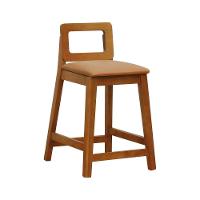 Banqueta Média River Madeira Maciça - Amêndoa Assento Estofado Corano Caramelo - 1