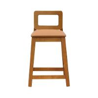 Banqueta Média River Madeira Maciça - Amêndoa Assento Estofado Corano Caramelo - 5