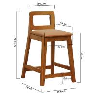 Banqueta Média River Madeira Maciça - Amêndoa Assento Estofado Corano Caramelo - 6