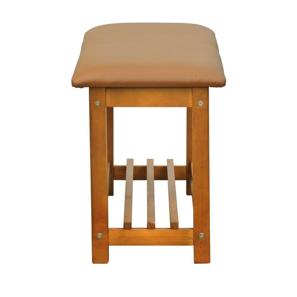 Banco Sapateira Viena Madeira Maciça - Amêndoa Assento Estofado Corano Caramelo - 2