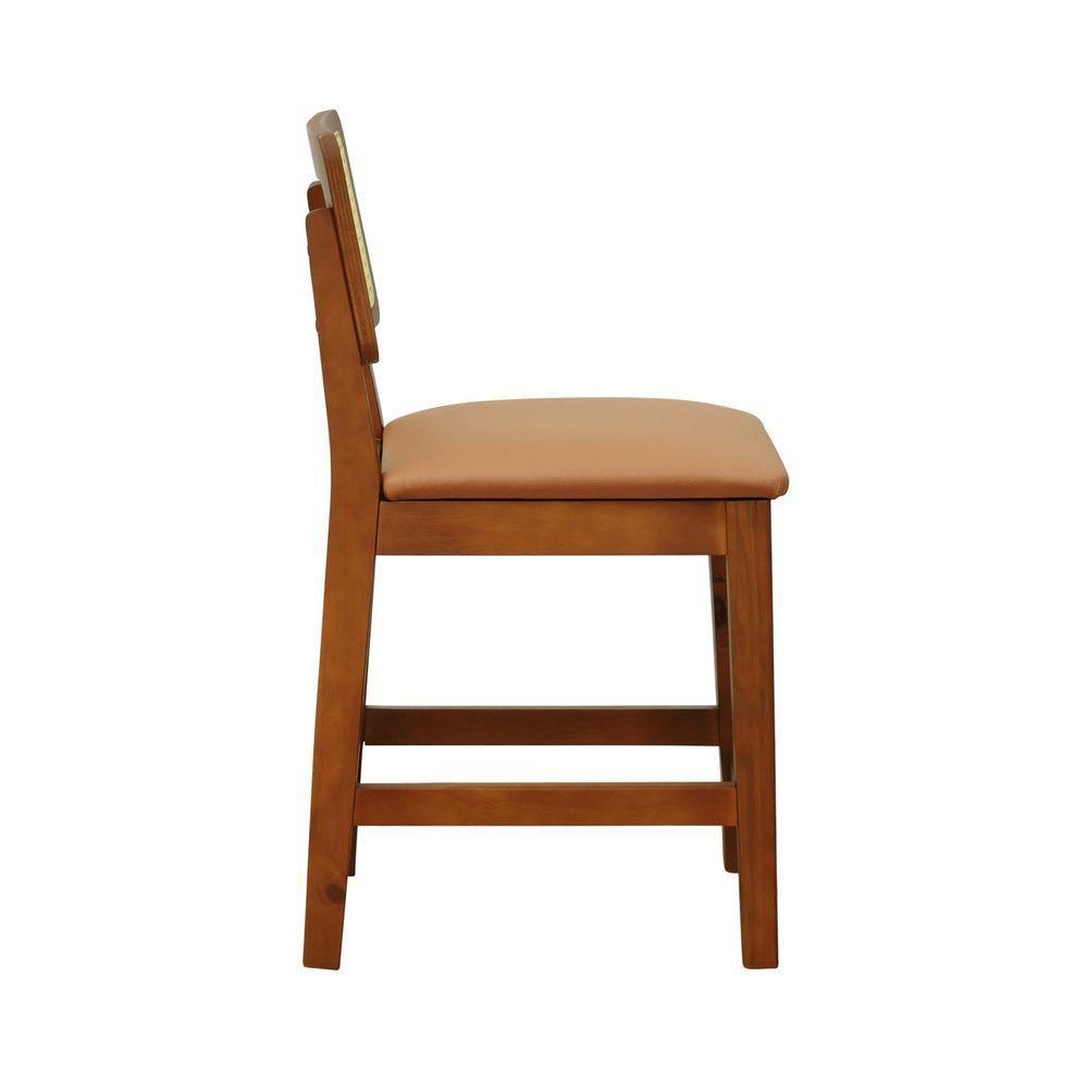 Banqueta Baixa-cadeira Gabi Madeira Maciça Encosto Telinha - Amêndoa Assento Estofado Corano Caramelo - 3