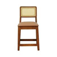 Banqueta Baixa-cadeira Gabi Madeira Maciça Encosto Telinha - Amêndoa Assento Estofado Corano Caramelo - 8