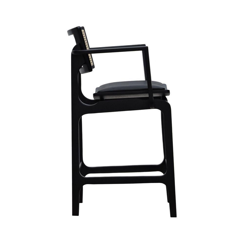 Banqueta Alta Bistrô Apollo Com Braços Encosto Telinha Natural E Assento Anatômico - Preto Estofado Corano Preto - 2