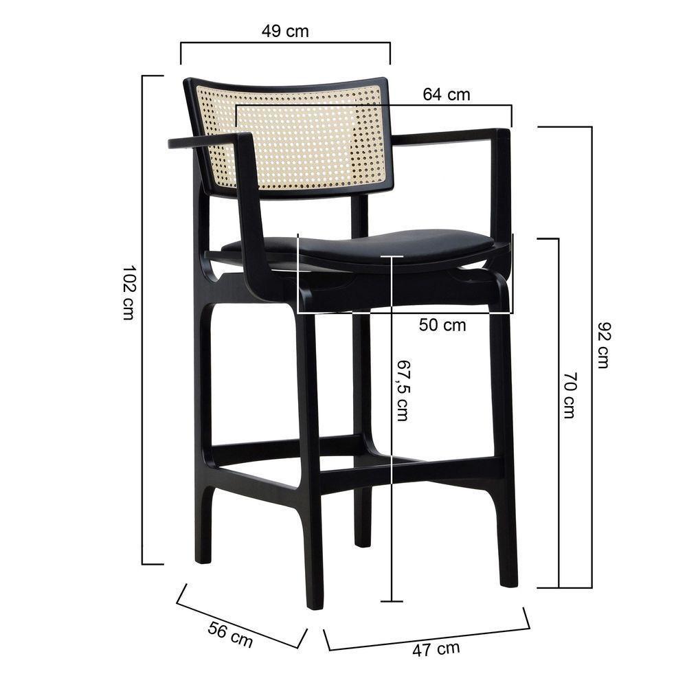 Banqueta Alta Bistrô Apollo Com Braços Encosto Telinha Natural E Assento Anatômico - Preto Estofado Corano Preto - 3