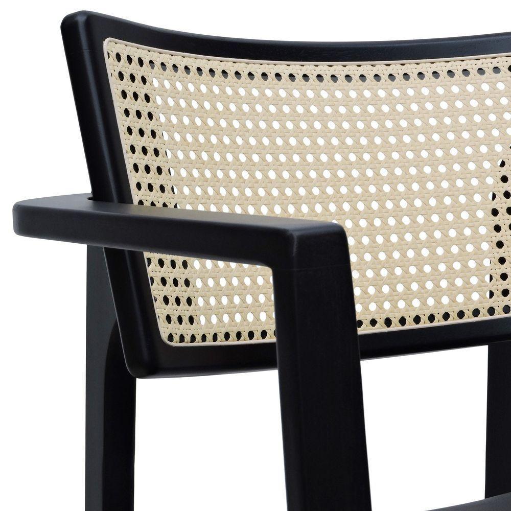 Banqueta Alta Bistrô Apollo Com Braços Encosto Telinha Natural E Assento Anatômico - Preto Estofado Corano Preto - 4