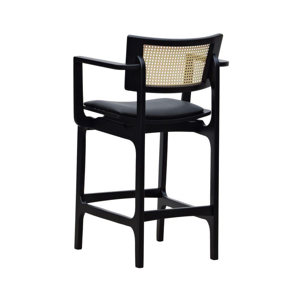 Banqueta Alta Bistrô Apollo Com Braços Encosto Telinha Natural E Assento Anatômico - Preto Estofado Corano Preto - 5
