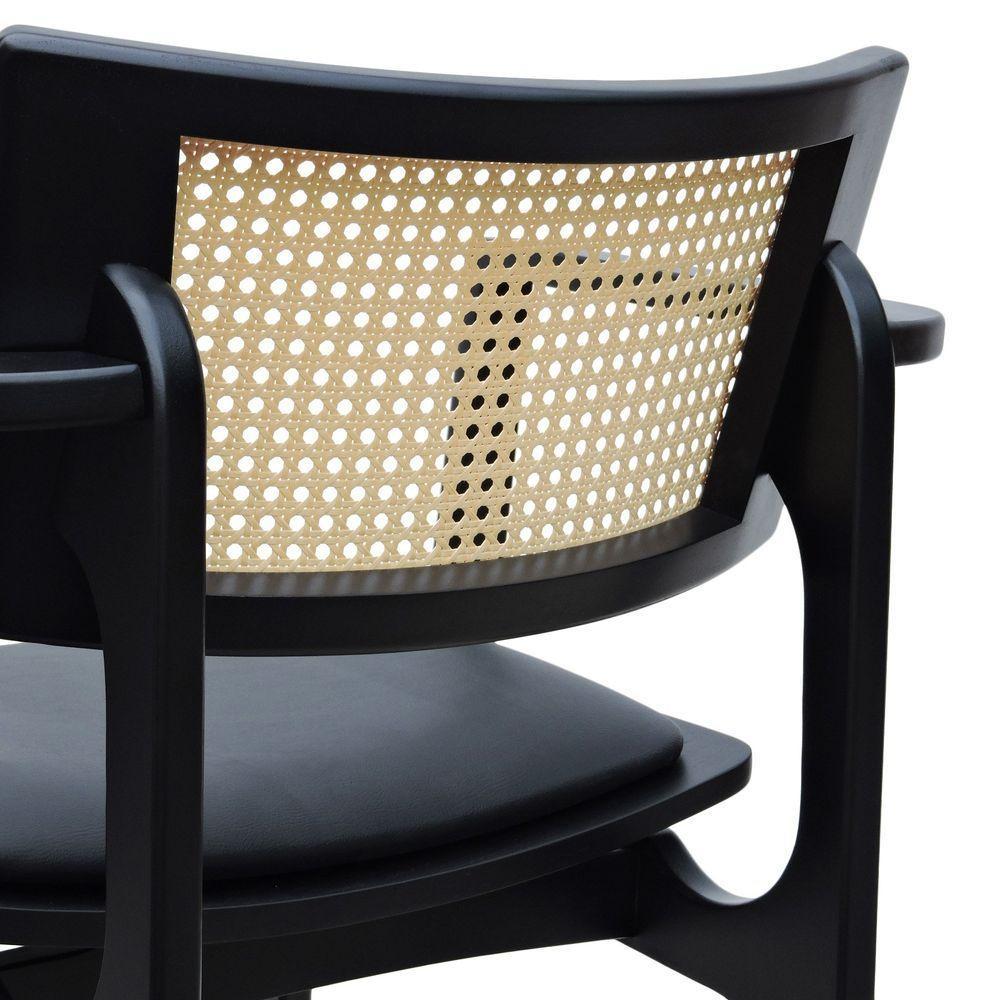 Banqueta Alta Bistrô Apollo Com Braços Encosto Telinha Natural E Assento Anatômico - Preto Estofado Corano Preto - 7