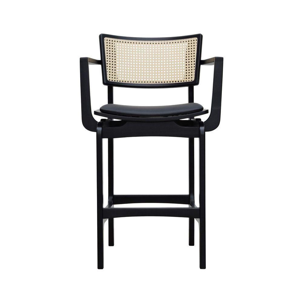 Banqueta Alta Bistrô Apollo Com Braços Encosto Telinha Natural E Assento Anatômico - Preto Estofado Corano Preto - 8