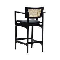 Banqueta Alta Bistrô Apollo Com Braços Encosto Telinha Natural E Assento Anatômico - Preto Estofado Corano Preto - 5