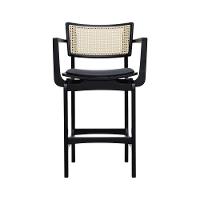 Banqueta Alta Bistrô Apollo Com Braços Encosto Telinha Natural E Assento Anatômico - Preto Estofado Corano Preto - 8