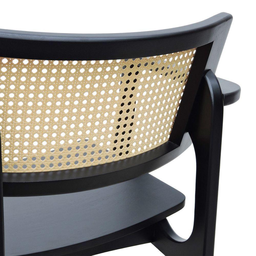 Banqueta Alta Bistrô Apollo Com Braços Encosto Telinha Natural E Assento Anatômico - Preto Madeira - 2