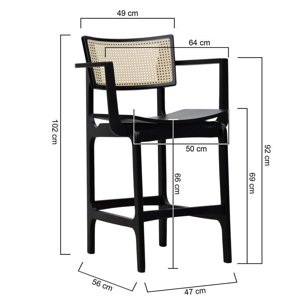 Banqueta Alta Bistrô Apollo Com Braços Encosto Telinha Natural E Assento Anatômico - Preto Madeira - 8